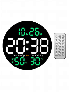 Часы настенные электронные с температурой, влажностью и пультом Орбита OT-CLW15 Зеленые